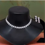 BS Women's Silver Color Stone Necklace Set Adjustable Chain