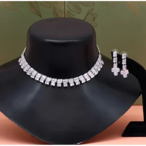 BS Women's Silver Color Stone Necklace Set Adjustable Chain