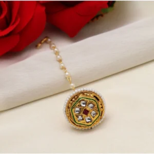 BS Women's Maroon & Green Color Kundan Meena Borla Tikka