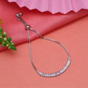 BS Women's Silver Color Rhinestone Adjustable Bracelet