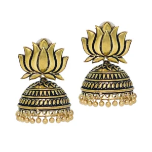 BS  Women's Handmade Gold Plated Lotus Shape Oxidised Jhumki