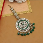 BS Women's Green Color Mirror Work Maang Tikka