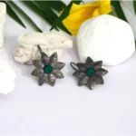 BS  Women's Green Color Glass Stone Oxidised Earrings