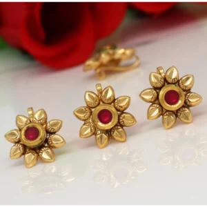 BS Women's Rani Color Kundan Nose Pin Combo Of 4 Pieces