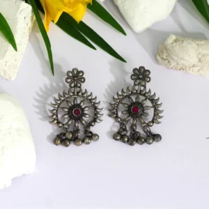 BS Women's Rani Color Glass Stone Oxidised Earrings