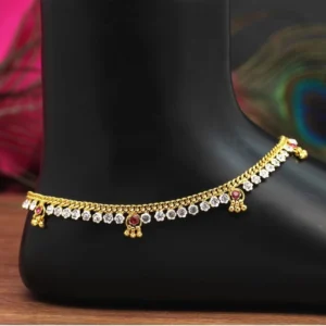 BS Women's Rani & White Color Rhinestone Anklets (Free Size: Upto 10")