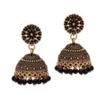 BS Women's Rajasthani Traditional Wedding Collection Floral Design Gold Oxidised Black Color Jhumki Earrings