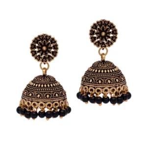 BS Women's Rajasthani Traditional Wedding Collection Floral Design Gold Oxidised Black Color Jhumki Earrings