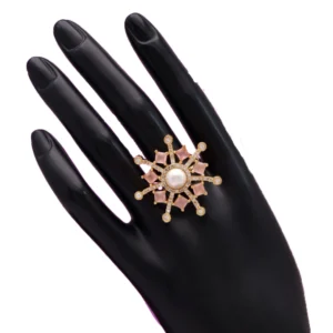 BS  Women's Pink Color American Diamond Finger Adjustable Ring