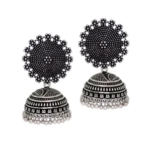 BS Women's Oxidised Silver Plated Handmade Jhumka Brass Earrings