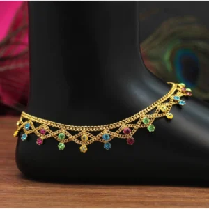 BS Women's Multi Color Rhinestone Anklets (Free Size: Upto 10")