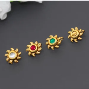 BS Women's Multi Color Kundan Nose Pin Combo Of 4 Pieces
