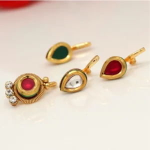 BS Women's Multi Color Kundan Nose Pin Combo Of 4 Pieces