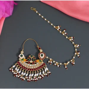 BS Women's Multi Color Kundan & Beads Meenakari Nose Nath