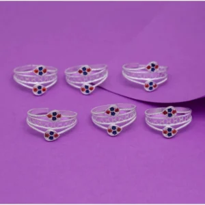 BS Women's Multi Color Assorted Design Adjustable Toe Rings Combo Of 3 Pairs