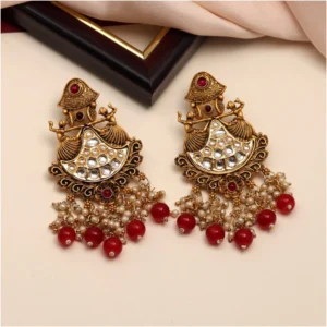 BS  Women's Maroon Color Kundan Earrings
