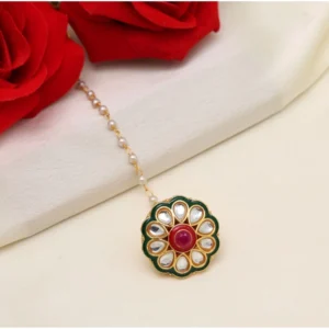 BS Women's Maroon & Green Color Kundan Meena Borla Tikka