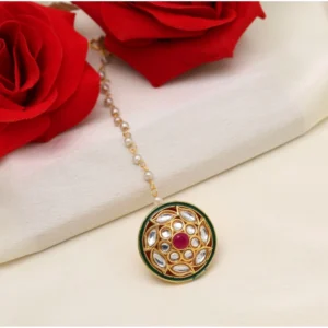 BS  Women's Maroon & Green Color Kundan Meena Borla Tikka