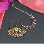 BS  Women's Maroon & Green Color Kundan & Beads Nose Nath