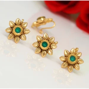 BS Women's Green Color Kundan Nose Pin Combo Of 4 Pieces