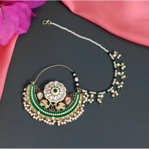 BS Women's Green Color Kundan & Beads Nose Nath