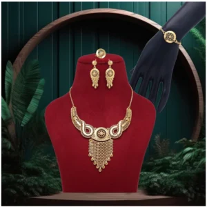 BS Women's Gold Color Gold Plated Necklace Set Adjustable Ring