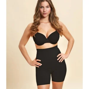 BS  Women's Cotton Solid Ethnic Wear Tummy - Thigh Body Shaper (Black)