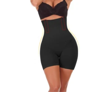 BS Women's Cotton Lycra Solid Western Wear Tummy - Thigh Body Shaper (Black)