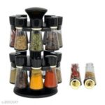 SW Seaons 16 Spice Rack Multipurpose Revolving Plastic Spice Rack 16 Pieces Masala Box/Condiment Set/Masala Boxes for Kitchen (Multicolor Cap)