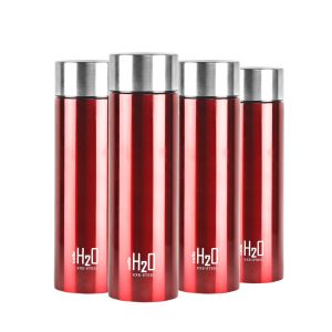 SW Cello H2O Stainless Steel Water Bottle Set 1 Litre Set of 4 Red