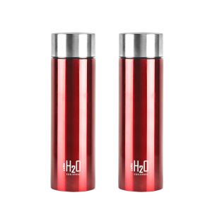 SW Cello H2O Stainless Steel Water Bottle Set 1 Litre Set of 2 Red