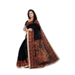 BS Women's Georgette Printed Saree With Unstitched Blouse 5.5Mtr (Black)