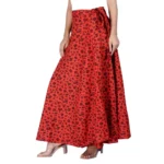 BS Women's Cotton Printed Wrap Around Maxi Skirt (Red, Free Size)