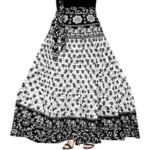 BS Women's Cotton Jaipur Printed Wrap Around Maxi Skirt (Black, Free Size)