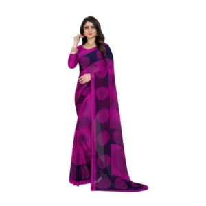 BS Women's Georgette Printed Saree With Unstitched Blouse 5.5Mtr (Purple)