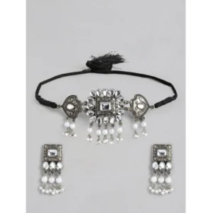 BS Women's Rose Gold Plated Alloy Necklace & Earings Set (Silver)