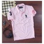 BS Men's Casual Half sleeve Solid Cotton Polo Neck T-shirt (Pink)
