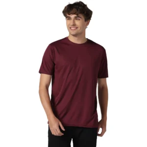 BS Men's Casual Half Sleeve Solid Polyester Round Neck T-shirt (Maron)