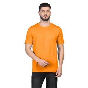 BS Men's Casual Half Sleeve Solid Cotton Blended Round Neck T-shirt (Orange)