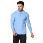 BS Men's Casual Full Sleeve Solid Cotton Blended Polo Neck T-shirt (Sky)