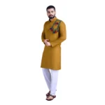 BS Men's Rayon Mirror Embroidery Mandarin Collar Kurta (Yellow)