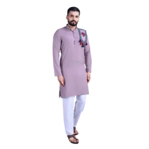 BS Men's Rayon Mirror Embroidery Mandarin Collar Kurta (Purple)
