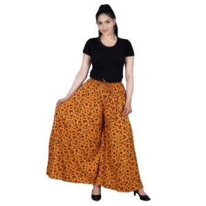 BS Women's Cotton Printed Elastic Palazzo Pant (Orange, Free Size)