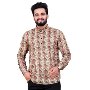 BS Men's Cotton Blended Printed Full Sleeve Shortkurta (Multicolor)
