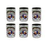 BS Steel Meenakari Peacock Design Decorative Glass Set (Silver)