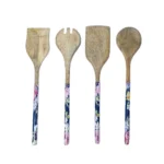 BS Wooden Floral Printed Spatula Salad Servers For Kitchen Dinning (Brown)