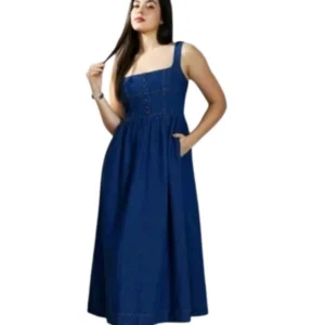 BS Women's Casual Denim Sleeveless Dress (Blue)