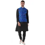 BS Men's Jacquard Printed Full Sleeve Waistcoat (Blue)