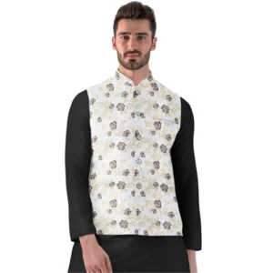 BS Men's Jacquard Printed Full Sleeve Waistcoat (Beige)