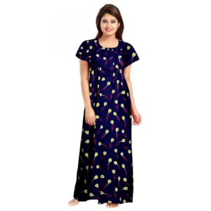 BS Women's Cotton Printed Maxi Nighty (Purple)